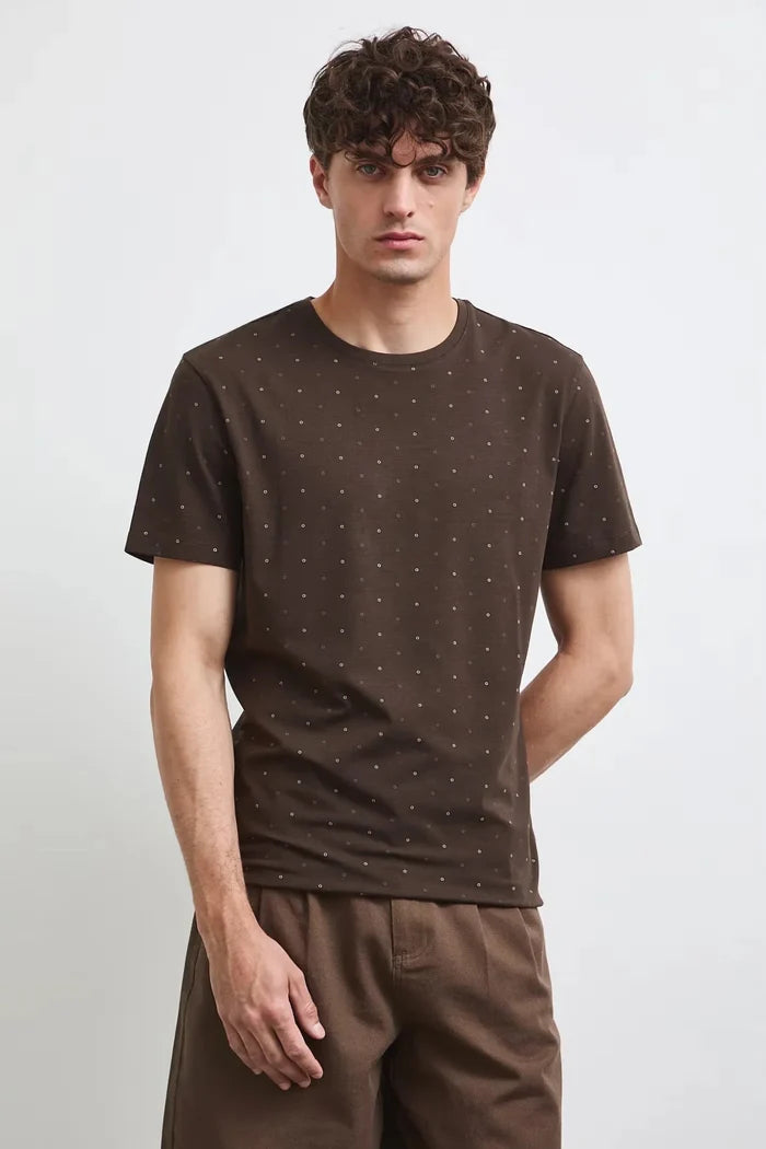 Кафява мъжка тениска слим кройка с дребен принт Medicine Roberto Fashion Store T-shirt RW26-TSM011-89A-S S