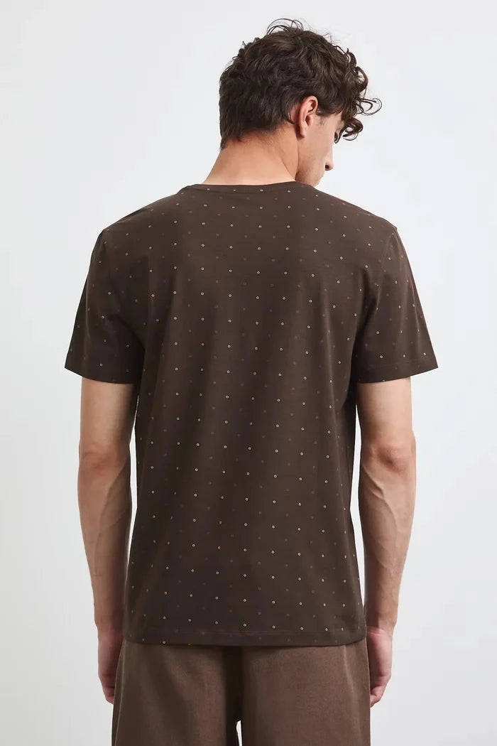 Кафява мъжка тениска слим кройка с дребен принт Medicine Roberto Fashion Store T-shirt RW26-TSM011-89A-S S