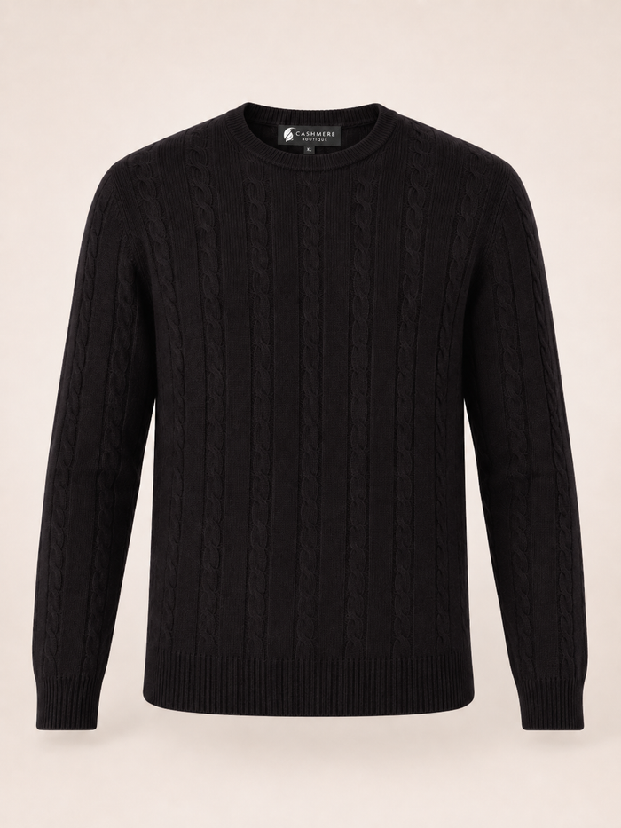 Men's Cable Cashmere Sweater - Black