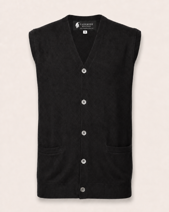 Men's Cashmere Sleeveless Cardigan Vest - black