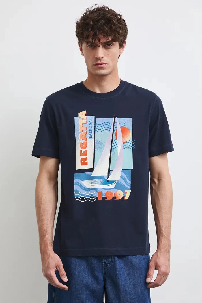 Тъмносиня мъжка тениска от 100% памук с преден принт Medicine Roberto Fashion Store T-shirt RW26-TSM114-59X-S S