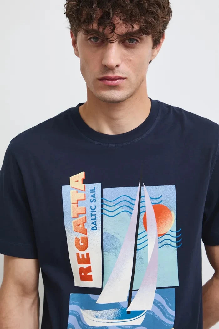 Тъмносиня мъжка тениска от 100% памук с преден принт Medicine Roberto Fashion Store T-shirt RW26-TSM114-59X-S S