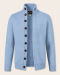 Men's Mock Neck Cardigan in Pure Cashmere - baby blue