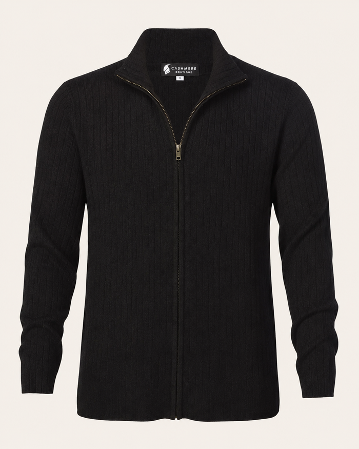 Men's Pure Cashmere Zip Cardigan Jacket - black