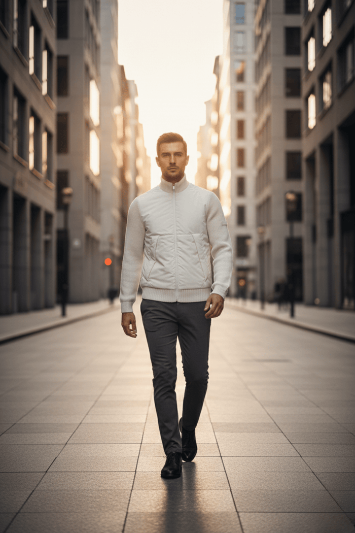 Мъжко Спортно Яке с плетени ръкави, Бял Giotelli Roberto Fashion Store Jacket GIO2601SWEWHIZIPM M