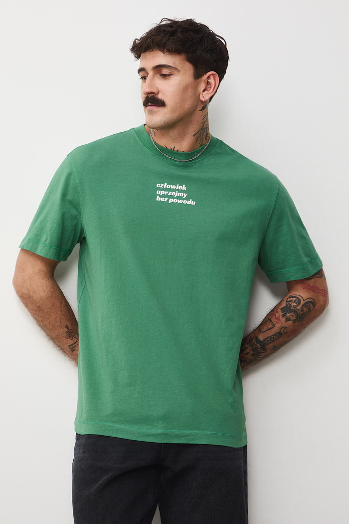 Men's T-shirt with abstract art lettering in green