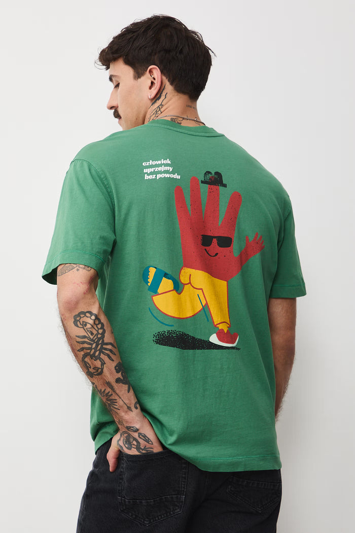 Men's T-shirt with abstract art lettering in green