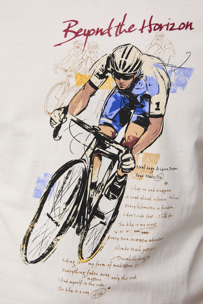 Men's T-shirt with abstract art print "Cyclist" in beige