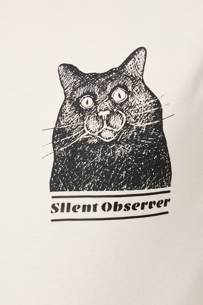 Men's T-shirt with abstract art printed cat in beige