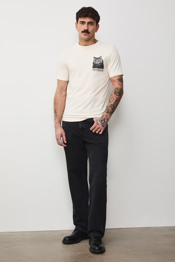 Men's T-shirt with abstract art printed cat in beige