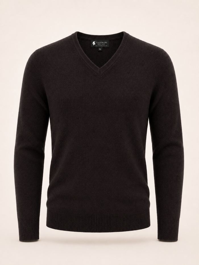Men's V-Neck Cashmere Sweater - Black