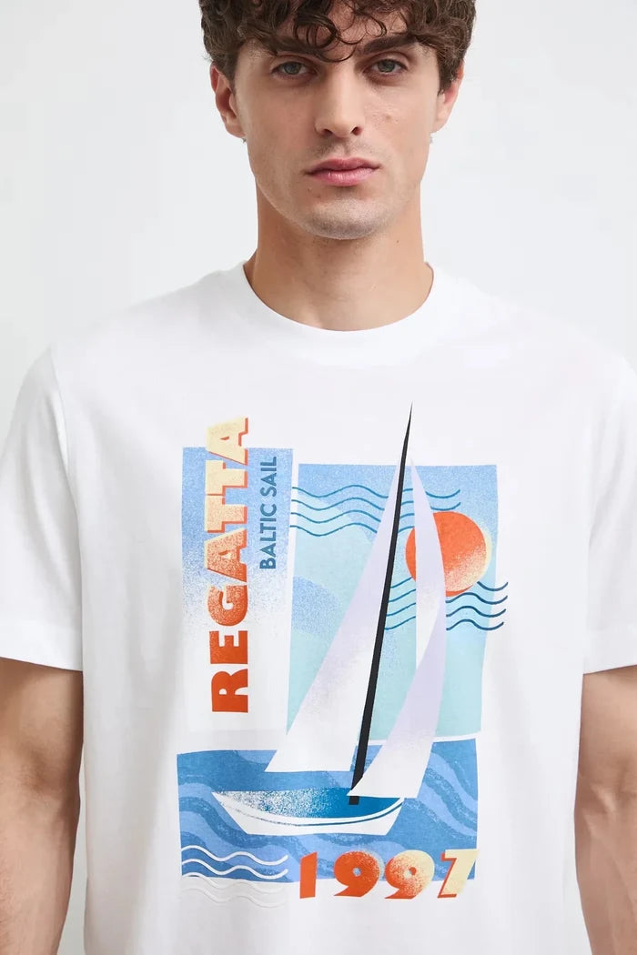 Бяла мъжка тениска от 100% памук с голям преден принт Medicine Roberto Fashion Store T-shirt RW26-TSM114-00X-S S