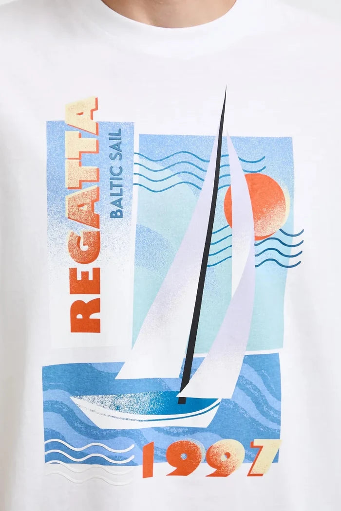 Бяла мъжка тениска от 100% памук с голям преден принт Medicine Roberto Fashion Store T-shirt RW26-TSM114-00X-S S