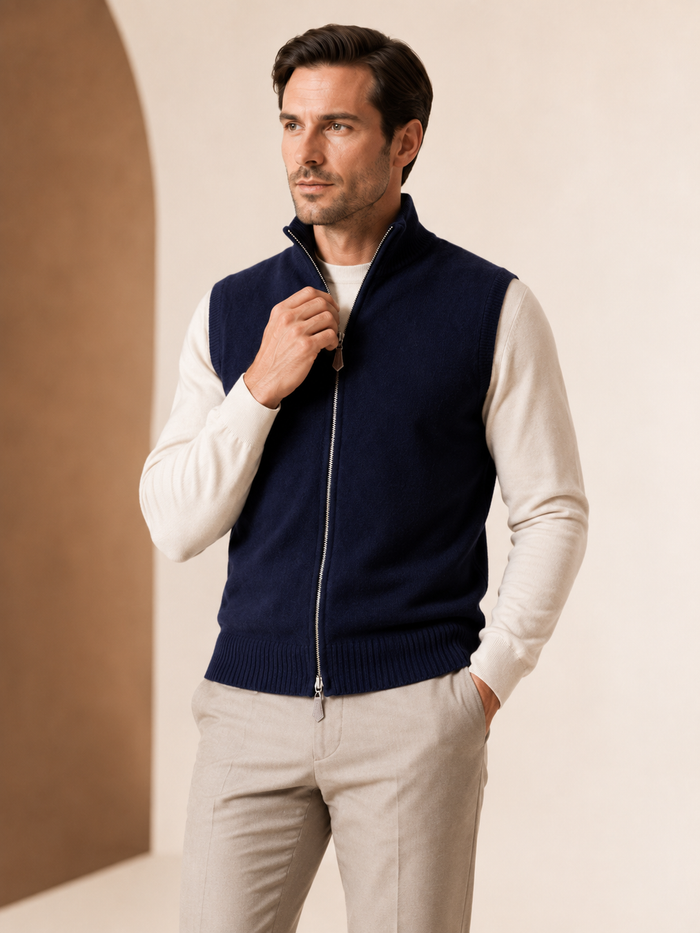 Men's Zip Vest in Pure Cashmere