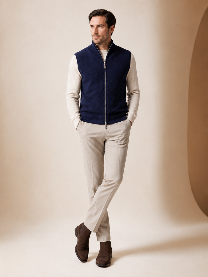 Men's Zip Vest in Pure Cashmere