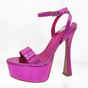 Women's Pink Ankle Strap Platform Flared Block Heel