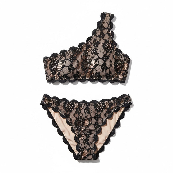 Noir Lace Floral Scalloped Plus Size Bikini Set