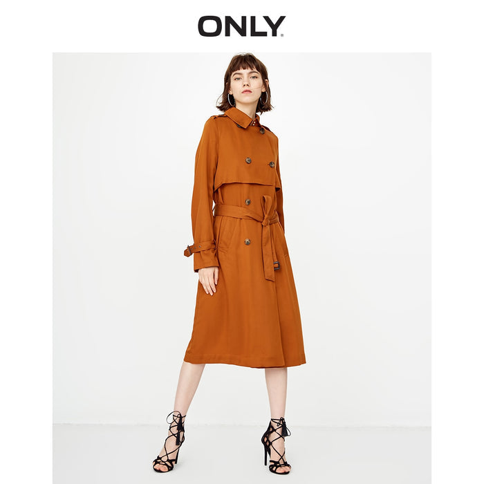 ONLY Women's Double-breasted Lace-up Cinched Waist Wind Coat | 118336508