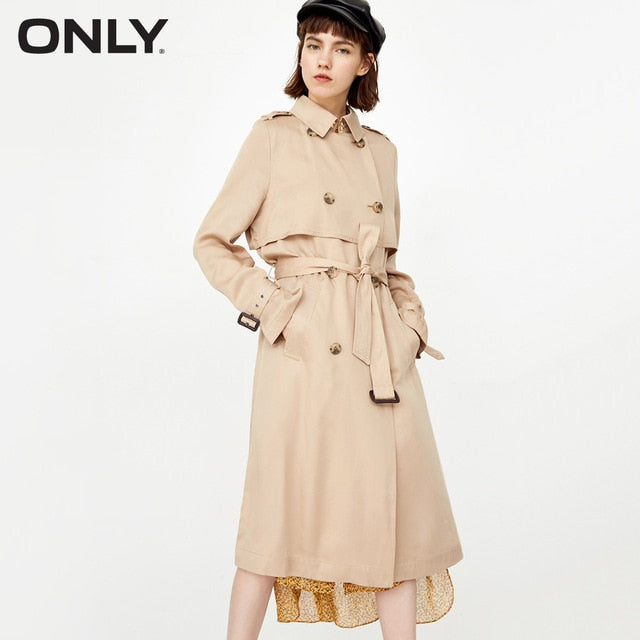ONLY Women's Double-breasted Lace-up Cinched Waist Wind Coat | 118336508