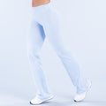 Light blue flared pants with wide bell hem and slim top