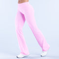 Light pink high-rise flared pants, full length with wide flare leg