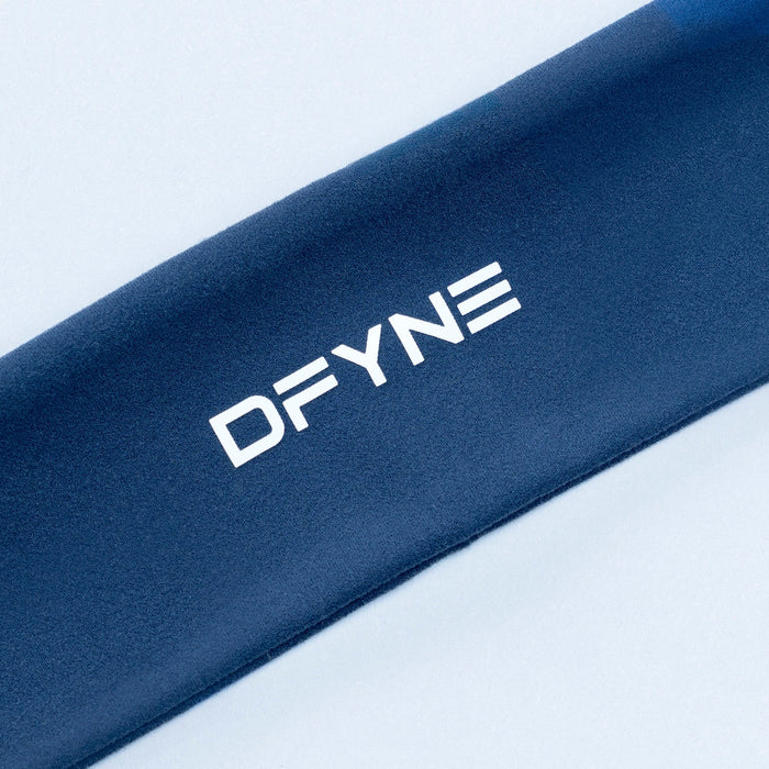 Navy headband with DFYNE logo lettering on fabric