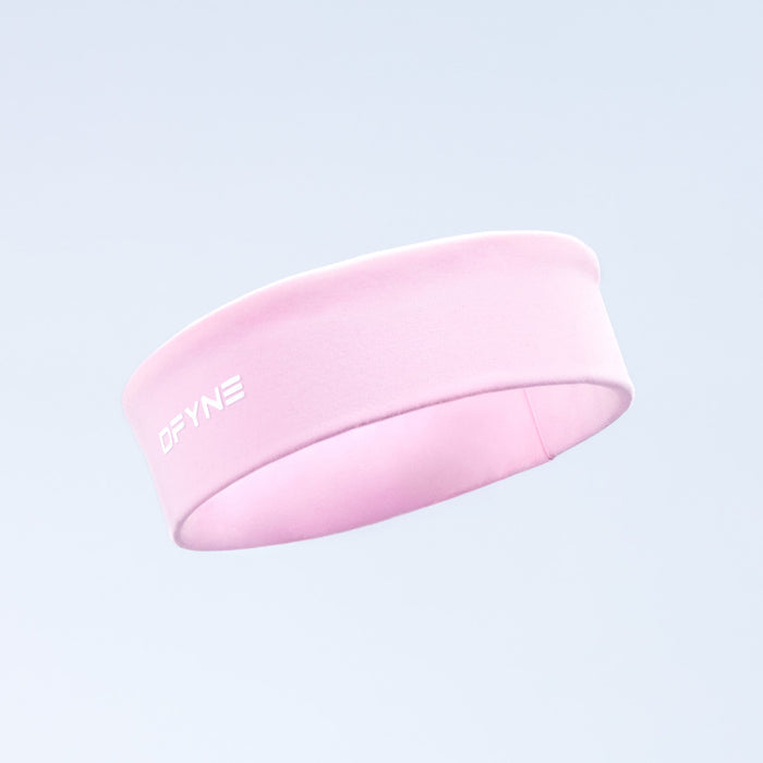 Pink Origin headband with DPYNE logo on front