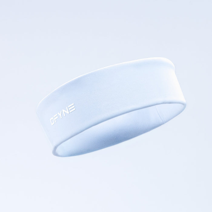 Light blue wide headband with DFYNE logo on the front panel
