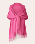 Pashmina Shawl With Beaded Tassels - Magenta Pink - Magenta Pink