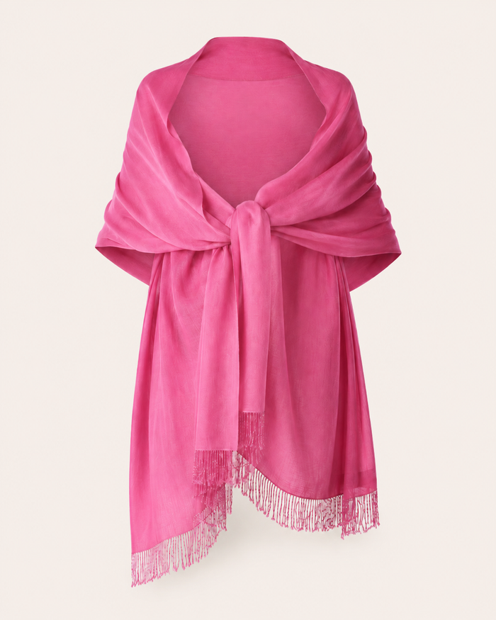 Pashmina Shawl With Beaded Tassels - Magenta Pink - Magenta Pink