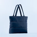 Navy padded puffer tote bag with double top handles