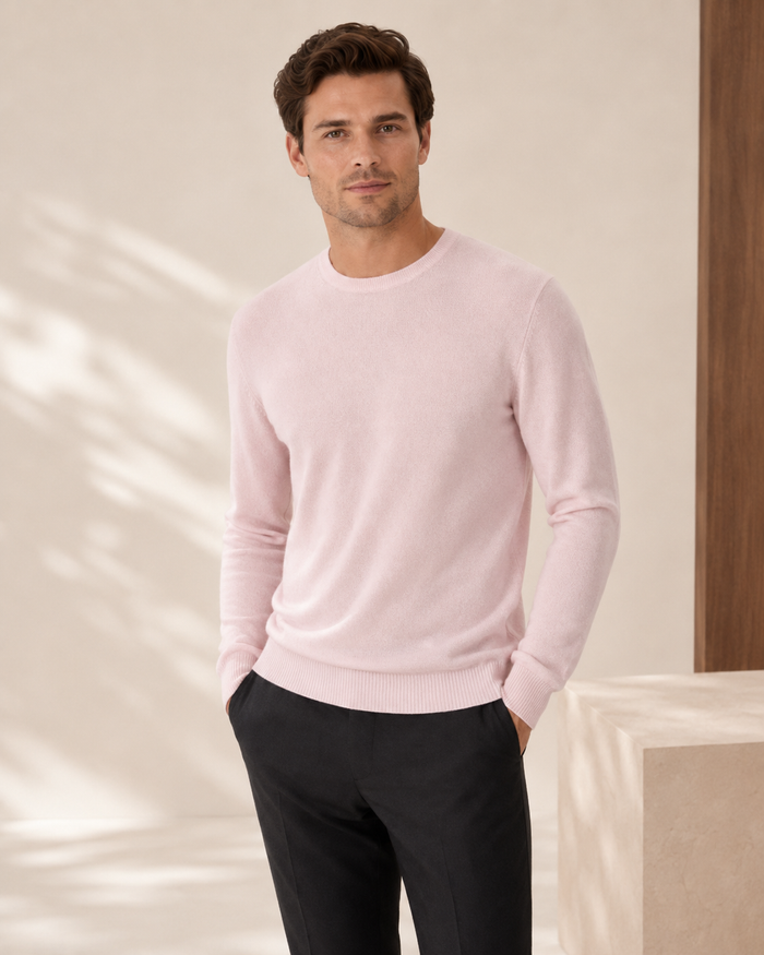 Pure Cashmere Crew Neck Spring Sweater for Men