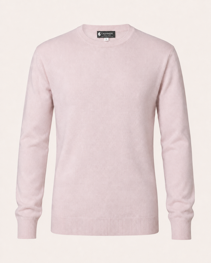 Pure Cashmere Crew Neck Spring Sweater for Men - pale blossom