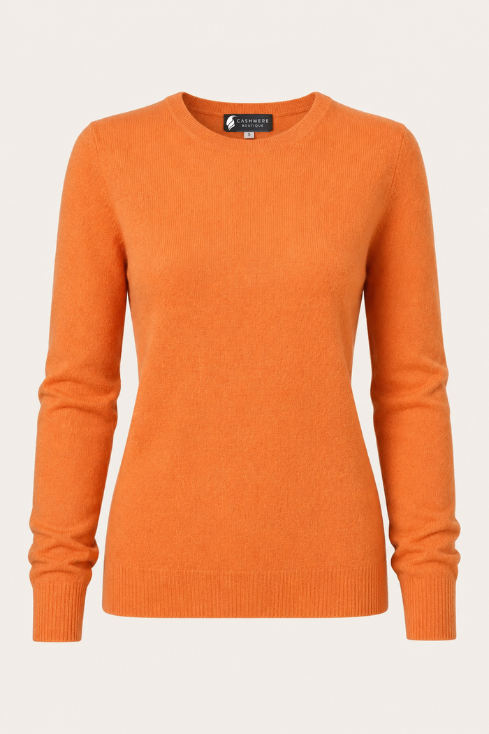 Pure Cashmere Crew Neck Spring Sweater for Women - burnt orange