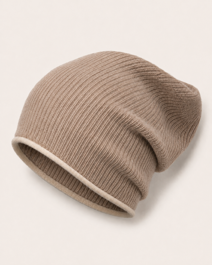 Pure Cashmere Ribbed Toque Hat - Camel