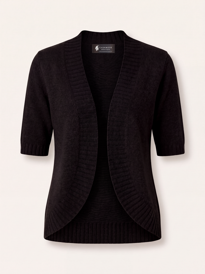 Pure Cashmere Shrug Style Cardigan - Black