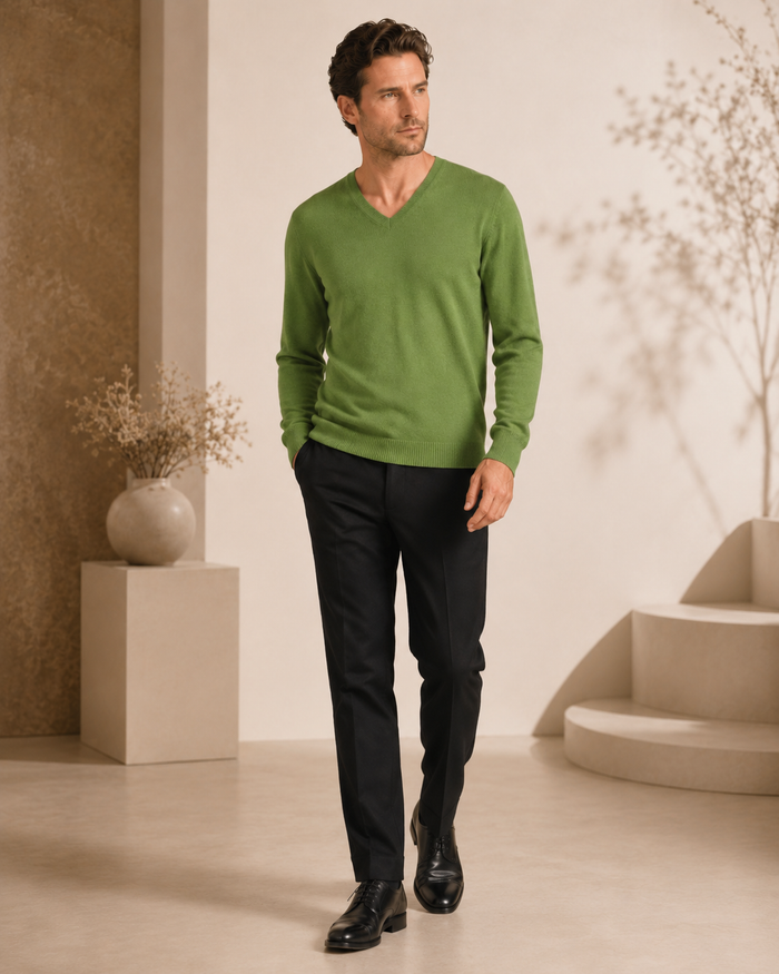 Pure Cashmere V-Neck Spring Sweater for Men