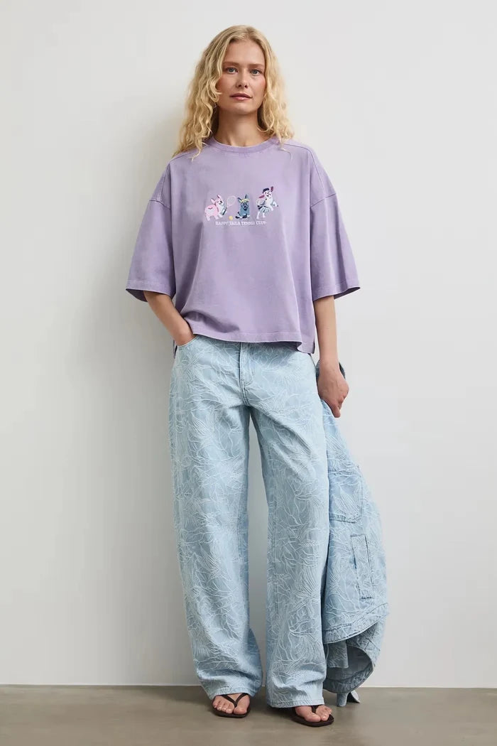 Лилава дамска овърсайз тениска от 100% памук с малък принт Medicine Roberto Fashion Store T-shirt RW26-TSD103-04X-XS XS