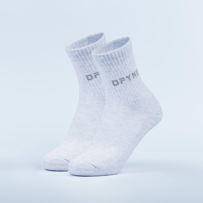 Light blue ribbed quarter socks with small logo on side, pair