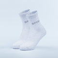 Light blue ribbed quarter socks with small logo on side, pair