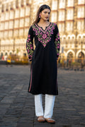 Rayon Chikankari Embroidered Kurta In Rayon - Black