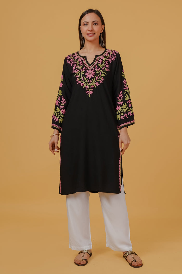 Rayon Chikankari Embroidered Kurta In Rayon - Black