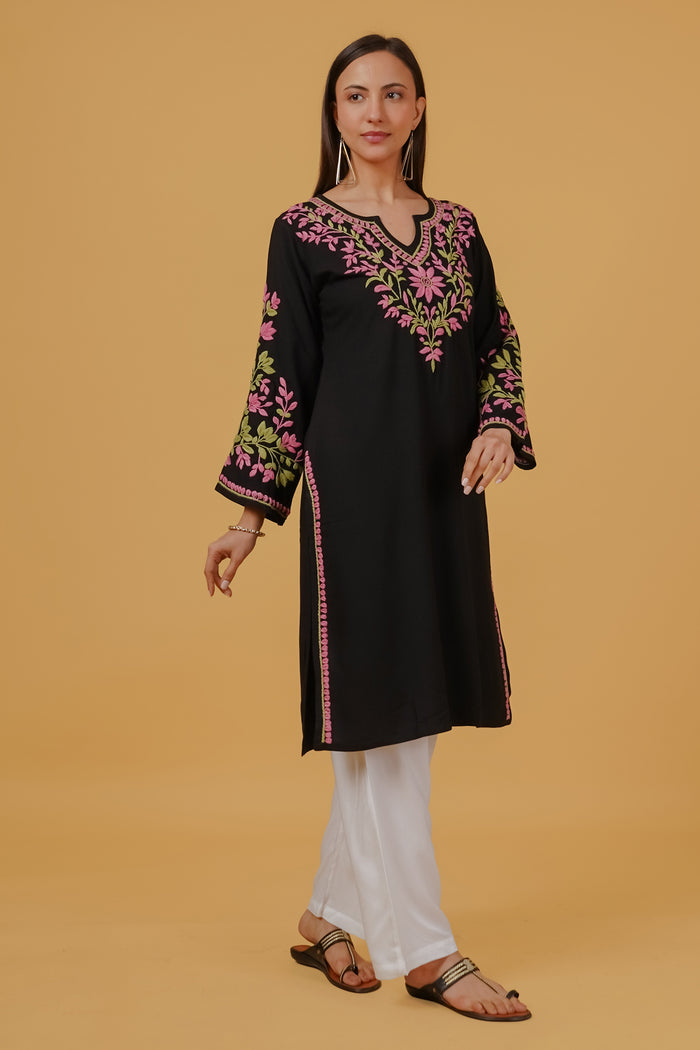 Rayon Chikankari Embroidered Kurta In Rayon - Black