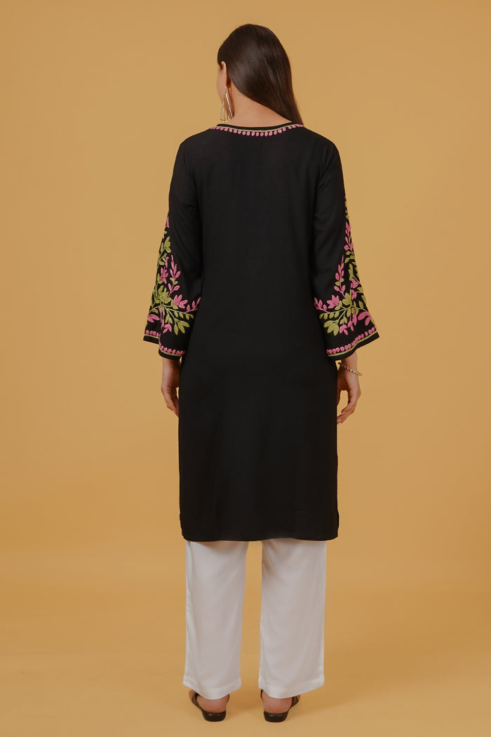 Rayon Chikankari Embroidered Kurta In Rayon - Black