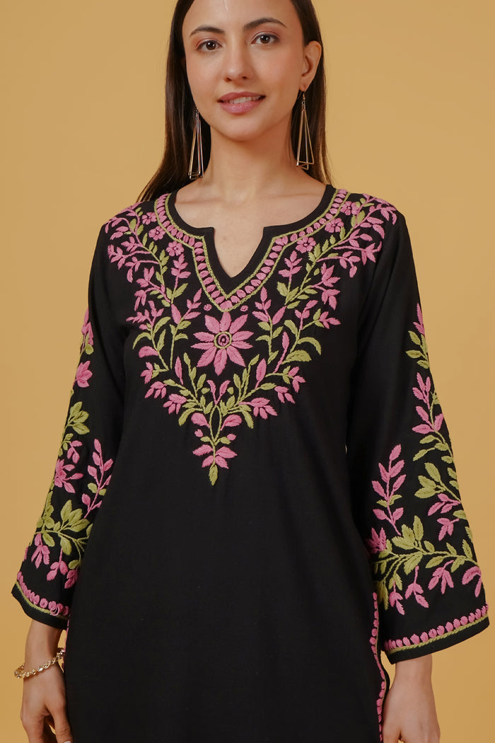 Rayon Chikankari Embroidered Kurta In Rayon - Black