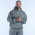 Olive graphic pullover hoodie with front chest logo and kangaroo pocket