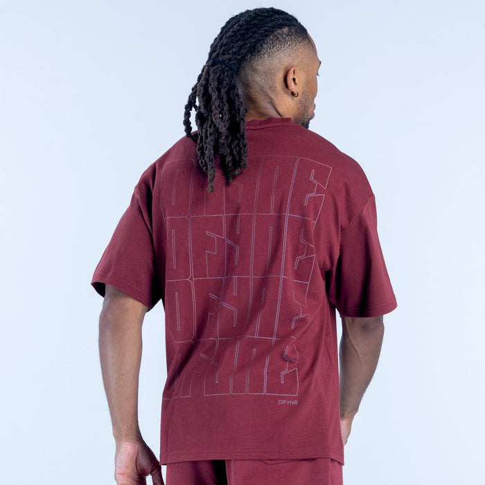 Maroon crewneck T-shirt with geometric back print