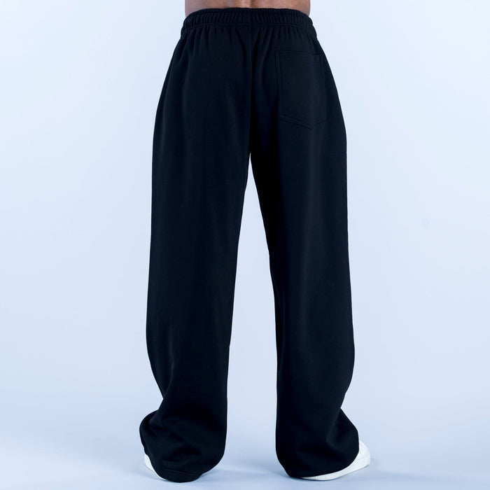 Dark straight-leg joggers with elastic waistband and back pocket