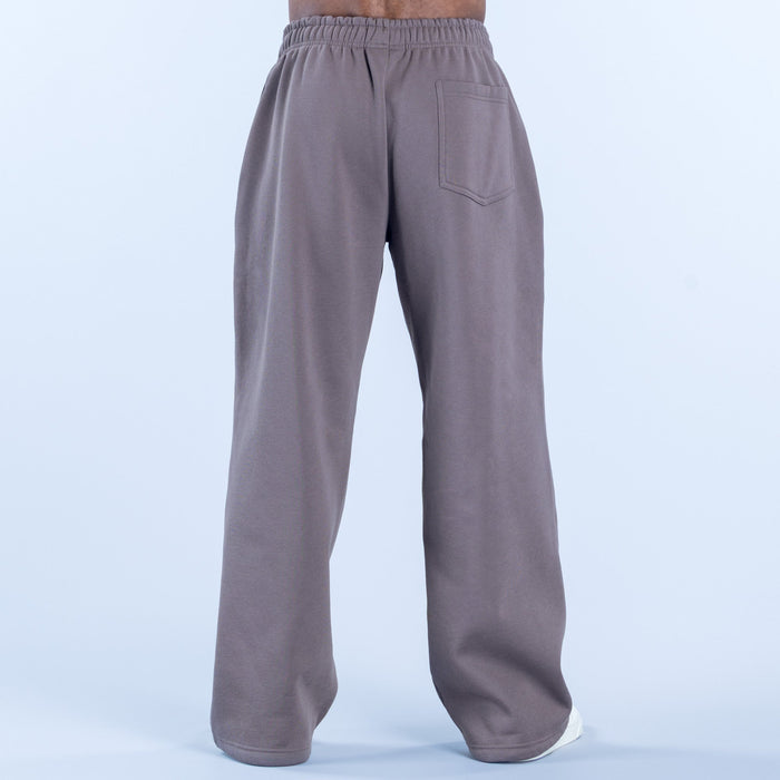 Dark gray straight-leg joggers with elastic waistband and rear patch pocket