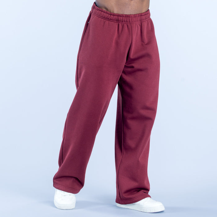 Maroon straight-leg joggers with elastic waistband and relaxed straight leg